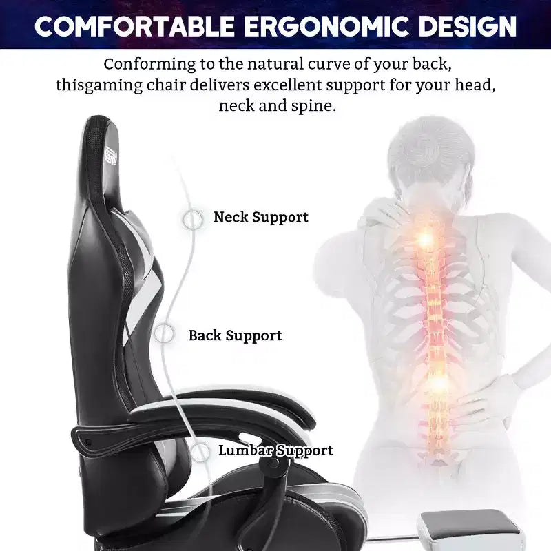 Sillón de oficina ergonómico Hoffree Comfort Massage Racing Gaming con reposapiés e iluminación RGB
