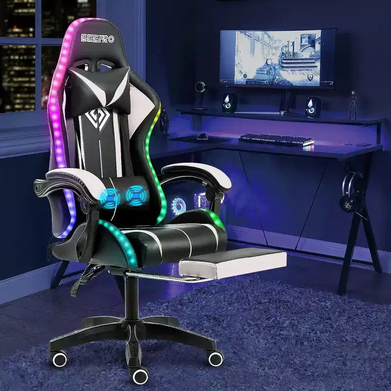 Sillón de oficina ergonómico Hoffree Comfort Massage Racing Gaming con reposapiés e iluminación RGB