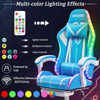 Sillón de oficina ergonómico Hoffree Comfort Massage Racing Gaming con reposapiés e iluminación RGB