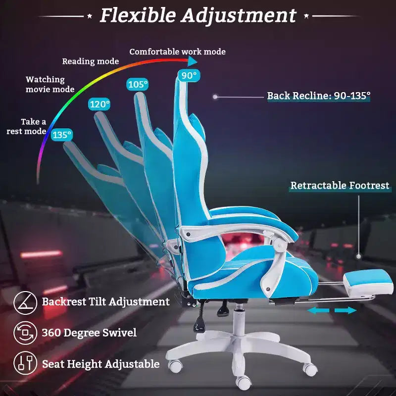 Sillón de oficina ergonómico Hoffree Comfort Massage Racing Gaming con reposapiés e iluminación RGB
