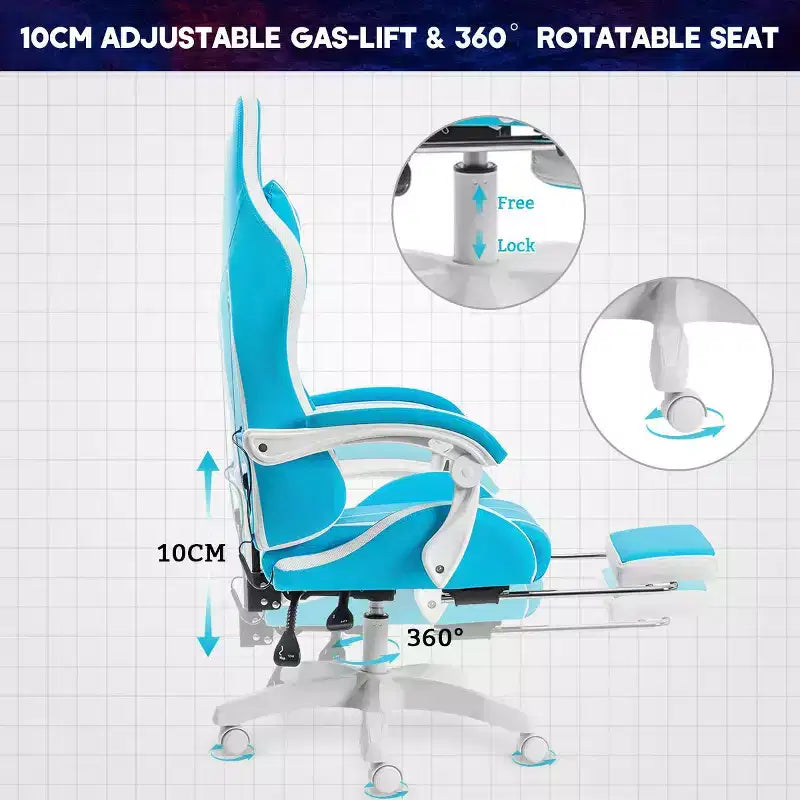 Sillón de oficina ergonómico Hoffree Comfort Massage Racing Gaming con reposapiés e iluminación RGB