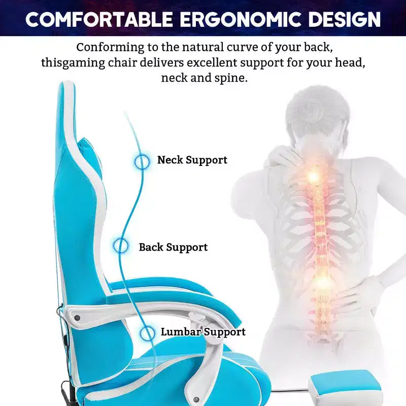 Sillón de oficina ergonómico Hoffree Comfort Massage Racing Gaming con reposapiés e iluminación RGB