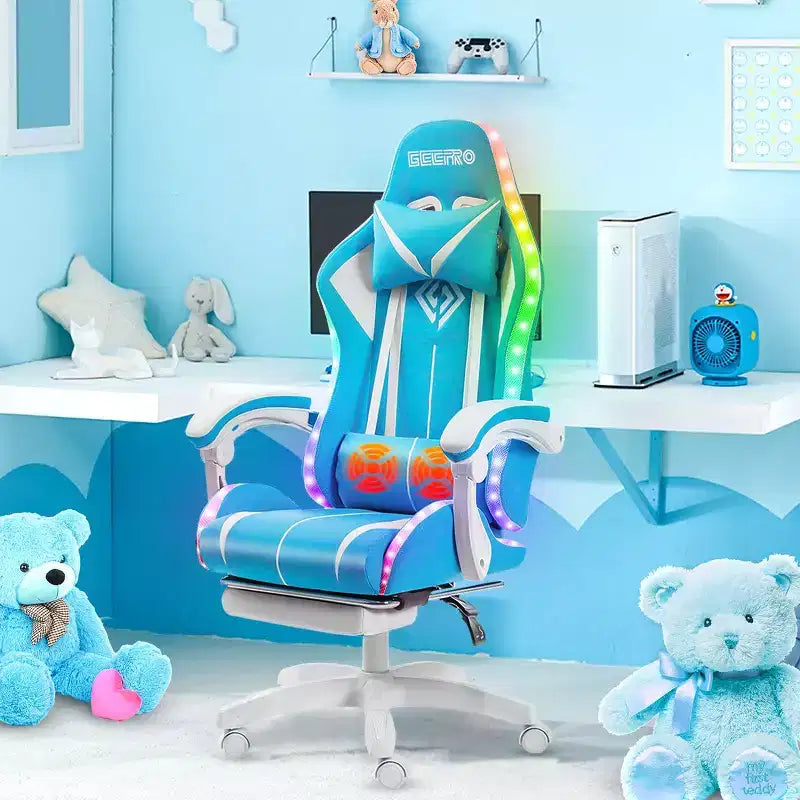 Sillón de oficina ergonómico Hoffree Comfort Massage Racing Gaming con reposapiés e iluminación RGB