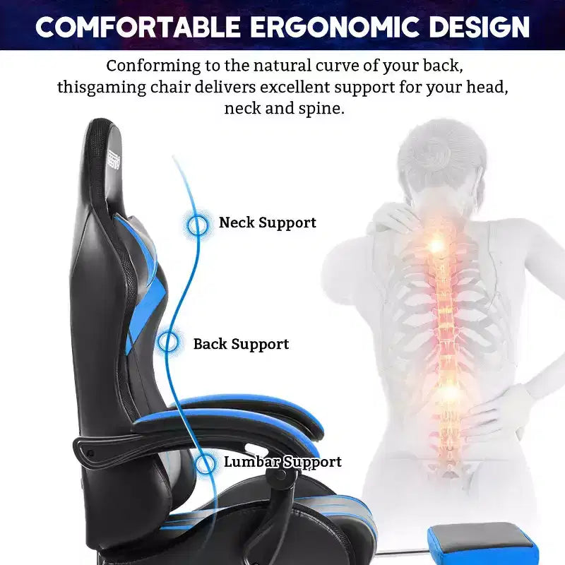 Sillón de oficina ergonómico Hoffree Comfort Massage Racing Gaming con reposapiés e iluminación RGB