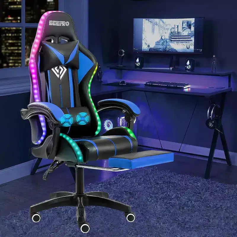 Sillón de oficina ergonómico Hoffree Comfort Massage Racing Gaming con reposapiés e iluminación RGB