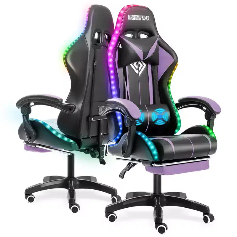 Sillón de oficina ergonómico Hoffree Comfort Massage Racing Gaming con reposapiés e iluminación RGB