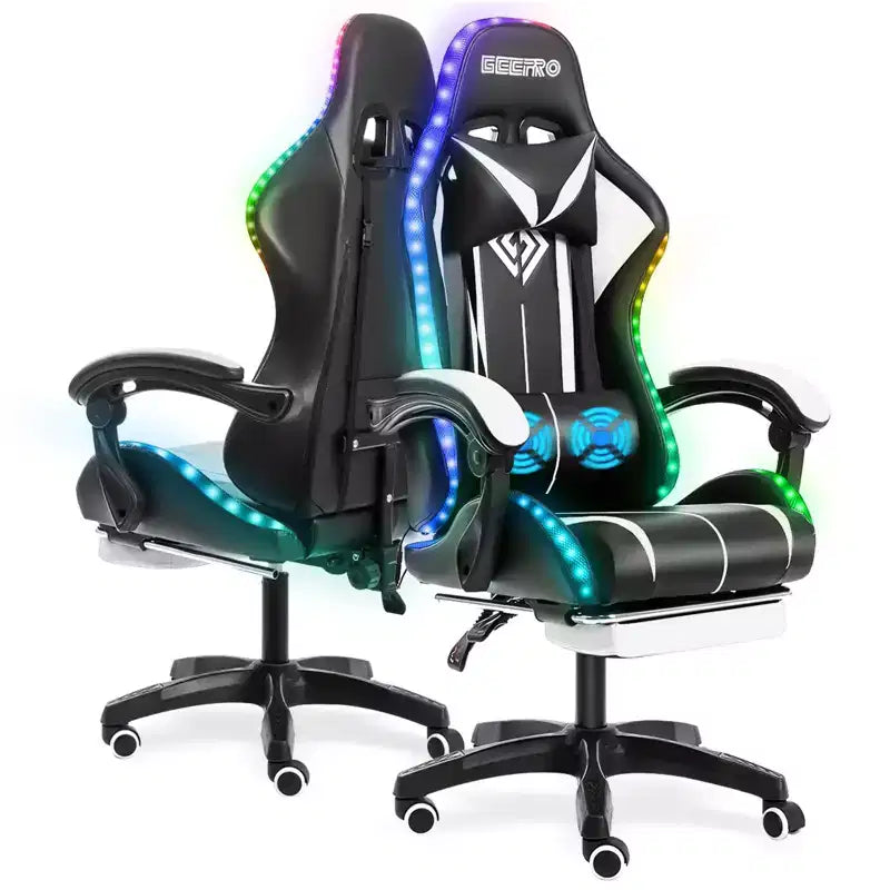 Sillón de oficina ergonómico Hoffree Comfort Massage Racing Gaming con reposapiés e iluminación RGB