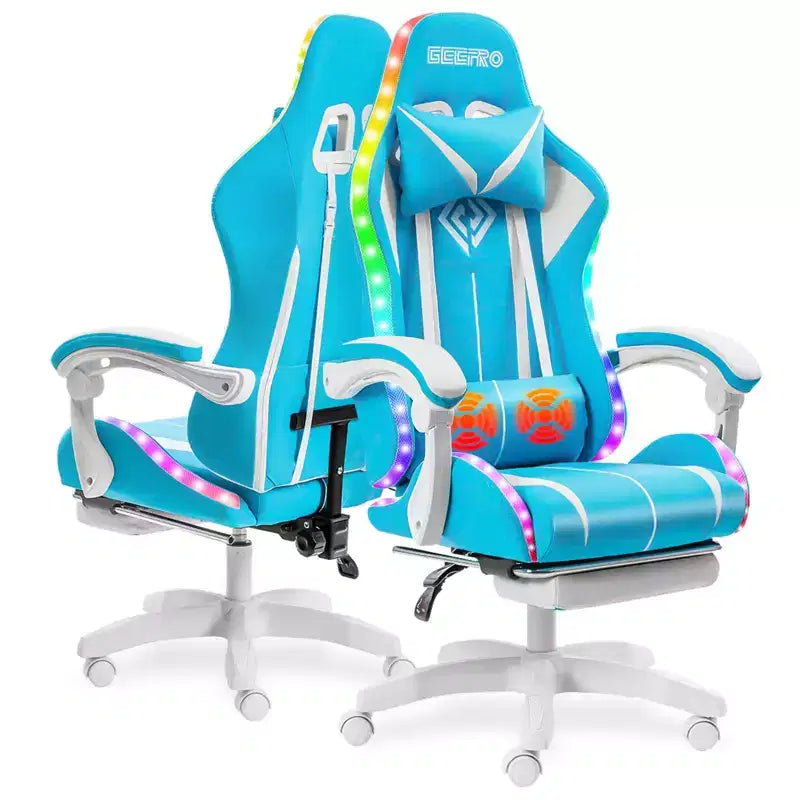 Sillón de oficina ergonómico Hoffree Comfort Massage Racing Gaming con reposapiés e iluminación RGB