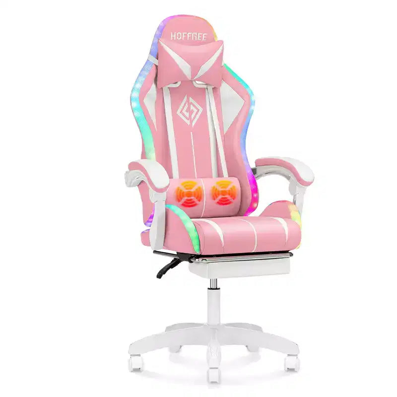 Sillón de oficina ergonómico Hoffree Comfort Massage Racing Gaming con reposapiés e iluminación RGB