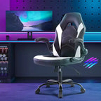 Silla de juego de cuero sintético, silla de oficina ergonómica, silla de ordenador giratoria blanca con soporte lumbar
