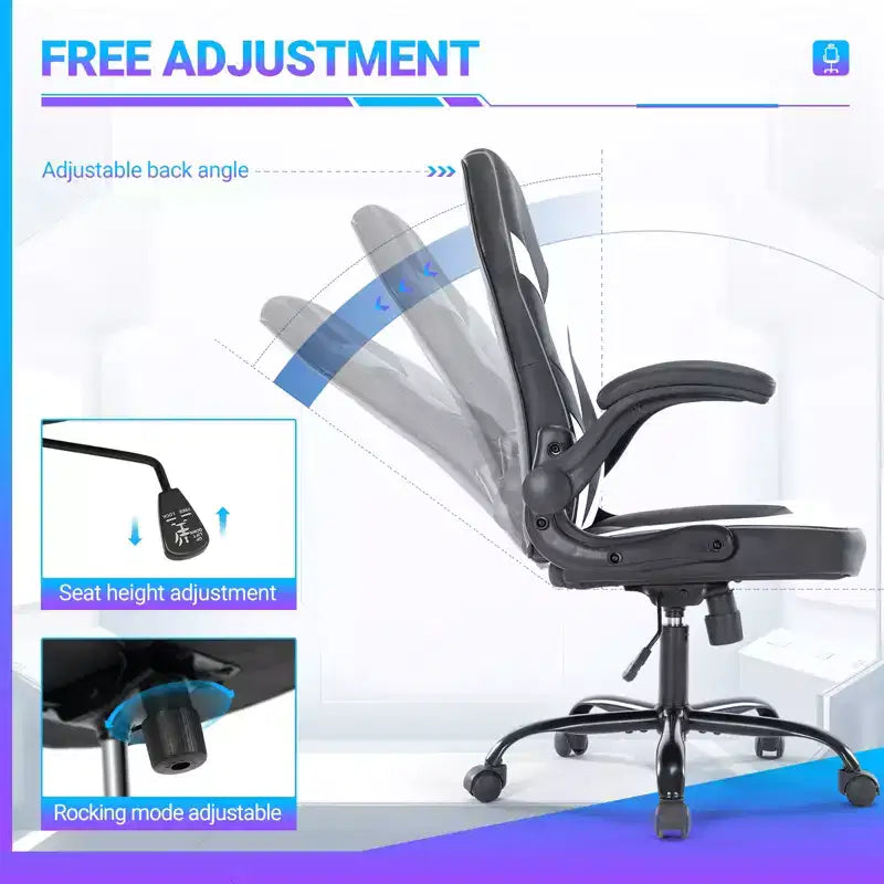 Silla de juego de cuero sintético, silla de oficina ergonómica, silla de ordenador giratoria blanca con soporte lumbar