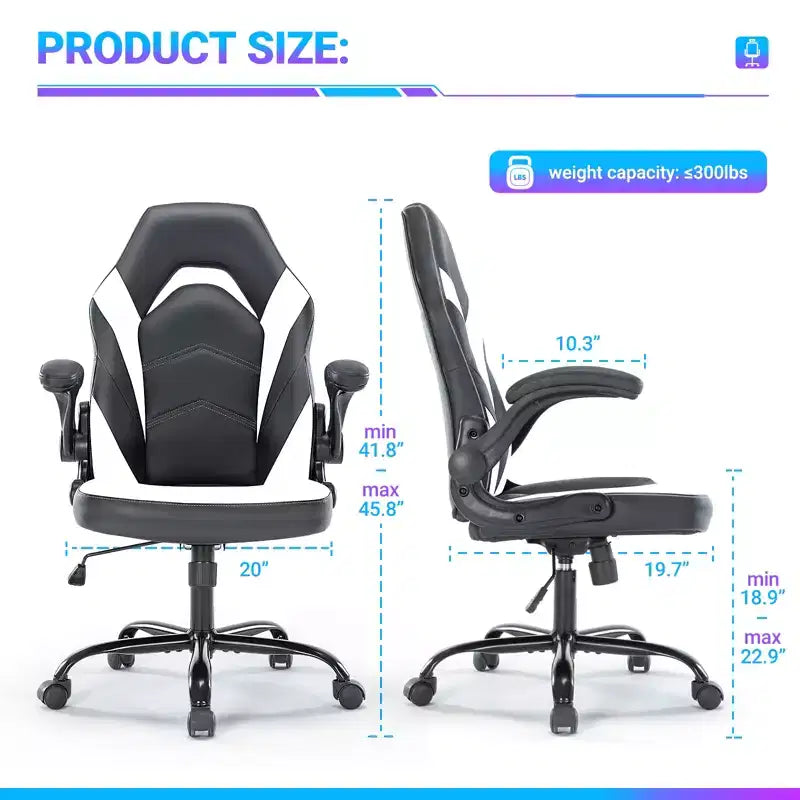 Silla de juego de cuero sintético, silla de oficina ergonómica, silla de ordenador giratoria blanca con soporte lumbar