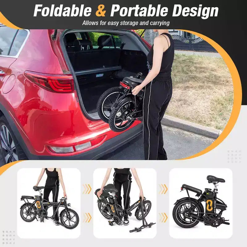 Bicicleta eléctrica plegable portátil Costway 16 con motor sin escobillas de 650 W de pico