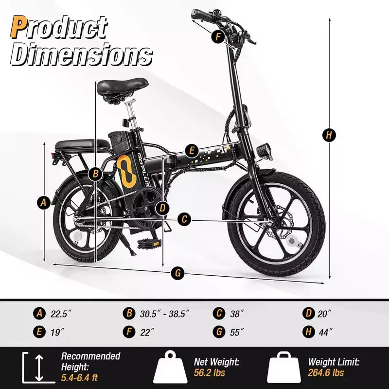 Bicicleta eléctrica plegable portátil Costway 16 con motor sin escobillas de 650 W de pico