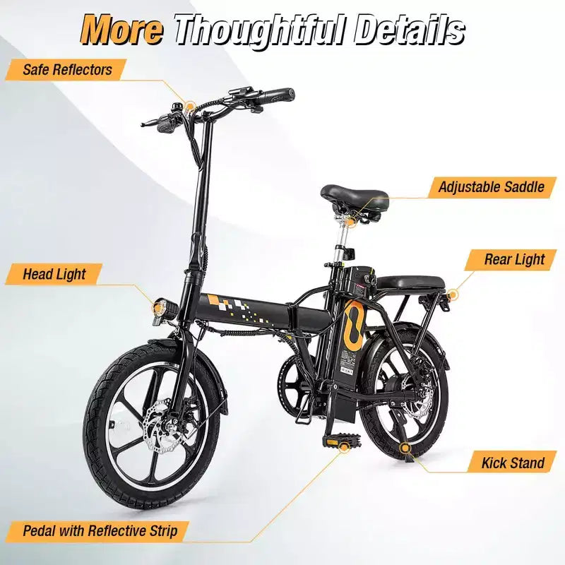 Bicicleta eléctrica plegable portátil Costway 16 con motor sin escobillas de 650 W de pico