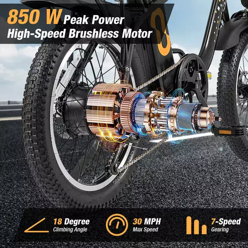 Bicicleta de montaña eléctrica plegable Costway para adultos con neumáticos gruesos de 20", motor sin escobillas de 750 W, 54 V 13 Ah UL2849