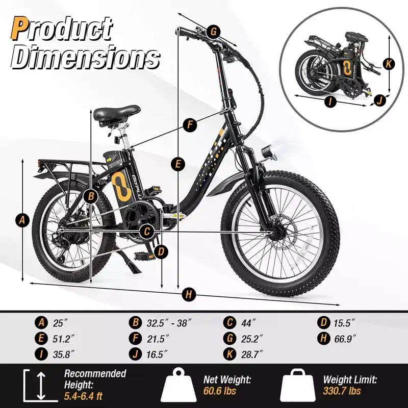 Bicicleta de montaña eléctrica plegable Costway para adultos con neumáticos gruesos de 20", motor sin escobillas de 750 W, 54 V 13 Ah UL2849