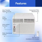 Acondicionador de aire de ventana Cool-Living de 10.000 BTU con kit de instalación y control remoto, enfría habitaciones de hasta 41,8 metros cuadrados, blanco