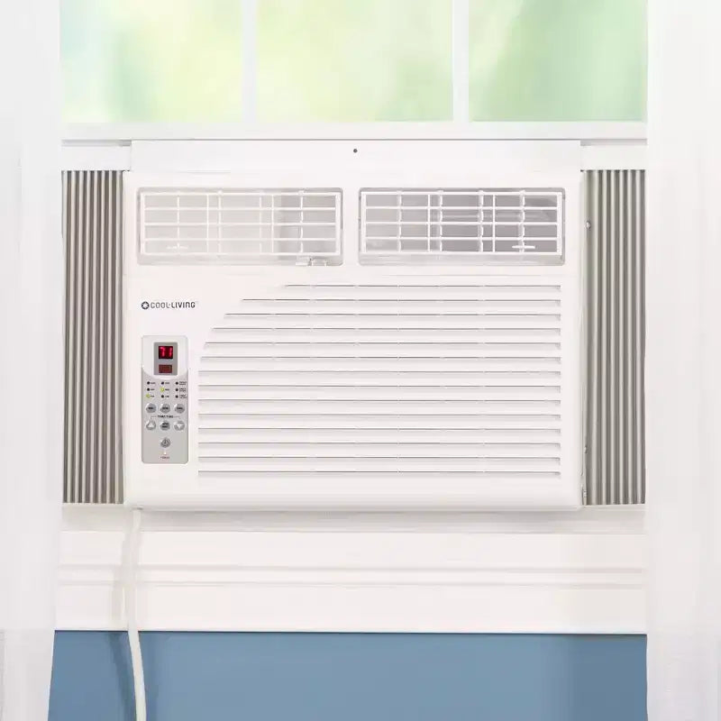 Acondicionador de aire de ventana Cool-Living de 10.000 BTU con kit de instalación y control remoto, enfría habitaciones de hasta 41,8 metros cuadrados, blanco