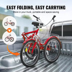 Triciclo plegable VEVOR para adultos, triciclo plegable para adultos de 24 pulgadas, bicicleta cruiser de 3 ruedas de acero al carbono con cesta grande y asiento ajustable