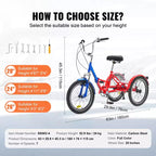 VEVOR Triciclo Plegable para Adultos, Triciclos Plegables para Adultos de 20 Pulgadas y 7 Velocidades, Bicicleta de Crucero de 3 Ruedas de Acero al Carbono con Cesta Grande y Asiento Ajustable