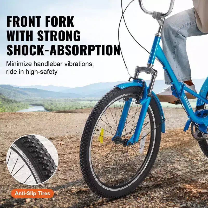 VEVOR Triciclo Plegable para Adultos, Triciclos Plegables para Adultos de 26 Pulgadas, Bicicleta Crucero de 3 Ruedas de Acero al Carbono con Cesta Grande y Asiento Ajustable