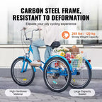 VEVOR Triciclo Plegable para Adultos, Triciclos Plegables para Adultos de 26 Pulgadas, Bicicleta Crucero de 3 Ruedas de Acero al Carbono con Cesta Grande y Asiento Ajustable