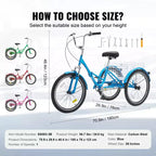 VEVOR Triciclo Plegable para Adultos, Triciclos Plegables para Adultos de 26 Pulgadas, Bicicleta Crucero de 3 Ruedas de Acero al Carbono con Cesta Grande y Asiento Ajustable