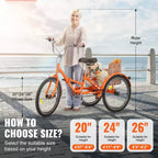 VEVOR Triciclo Plegable para Adultos, Triciclos Plegables para Adultos de 20 Pulgadas, Bicicleta Crucero de 3 Ruedas de Aleación de Aluminio Ligera con Cesta Trasera Grande