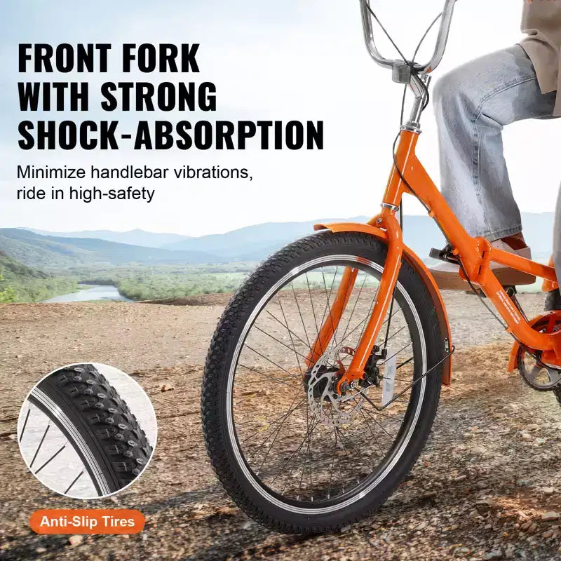 VEVOR Triciclo Plegable para Adultos, Triciclos Plegables para Adultos de 20 Pulgadas, Bicicleta Crucero de 3 Ruedas de Aleación de Aluminio Ligera con Cesta Trasera Grande