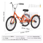 VEVOR Triciclo Plegable para Adultos, Triciclos Plegables para Adultos de 20 Pulgadas, Bicicleta Crucero de 3 Ruedas de Aleación de Aluminio Ligera con Cesta Trasera Grande