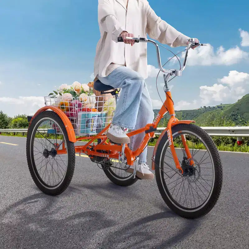 VEVOR Triciclo Plegable para Adultos, Triciclos Plegables de 24 Pulgadas para Adultos, Bicicleta Cruiser de 3 Ruedas de Aleación de Aluminio Ligera con Cesta Trasera Grande