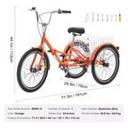 VEVOR Triciclo Plegable para Adultos, Triciclos Plegables de 24 Pulgadas para Adultos, Bicicleta Cruiser de 3 Ruedas de Aleación de Aluminio Ligera con Cesta Trasera Grande