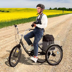 VEVOR Triciclo para Adultos, Bicicleta de 7 Velocidades para Adultos, Bicicleta de Tres Ruedas de 24 Pulgadas, Bicicleta Crucero de Acero al Carbono con Cesta y Asiento Ajustable