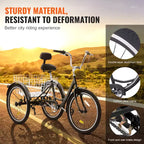 VEVOR Triciclo para Adultos, Bicicleta de 7 Velocidades para Adultos, Bicicleta de Tres Ruedas de 24 Pulgadas, Bicicleta Crucero de Acero al Carbono con Cesta y Asiento Ajustable