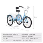 VEVOR Triciclos para adultos, bicicleta de 7 velocidades, triciclos para adultos, bicicletas de tres ruedas de 20 pulgadas, bicicleta de crucero de acero al carbono con cesta y asiento ajustable