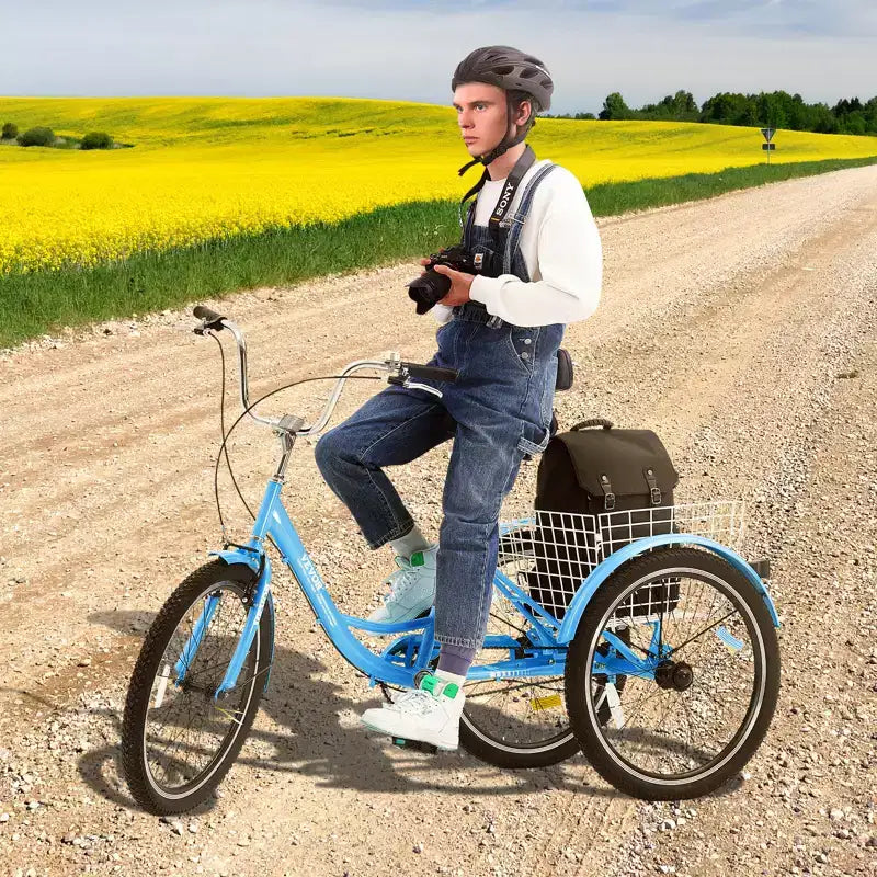 VEVOR Bicicleta Triciclo para Adultos, Bicicleta de Tres Ruedas de 24 Pulgadas, Triciclos de 3 Ruedas, Bicicleta Cruiser de Acero al Carbono con Cesta y Asiento Ajustable