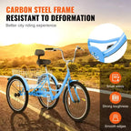 VEVOR Bicicleta Triciclo para Adultos, Bicicleta de Tres Ruedas de 24 Pulgadas, Triciclos de 3 Ruedas, Bicicleta Cruiser de Acero al Carbono con Cesta y Asiento Ajustable