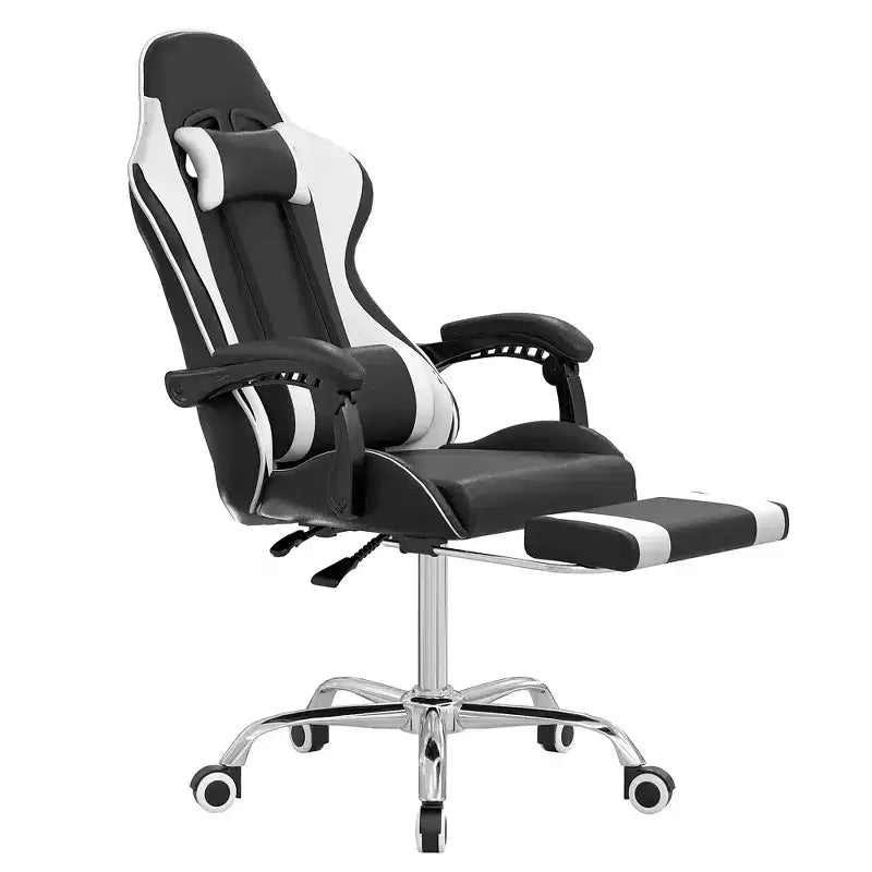Silla de Juego Reclinable VECELO, Silla de Juego Ergonómica de Piel Sintética con Altura Ajustable, Reposapiés y Soporte Lumbar, Negra