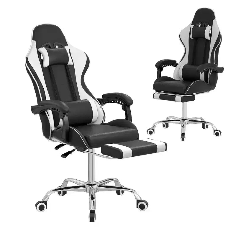 Silla de Juego Reclinable VECELO, Silla de Juego Ergonómica de Piel Sintética con Altura Ajustable, Reposapiés y Soporte Lumbar, Negra