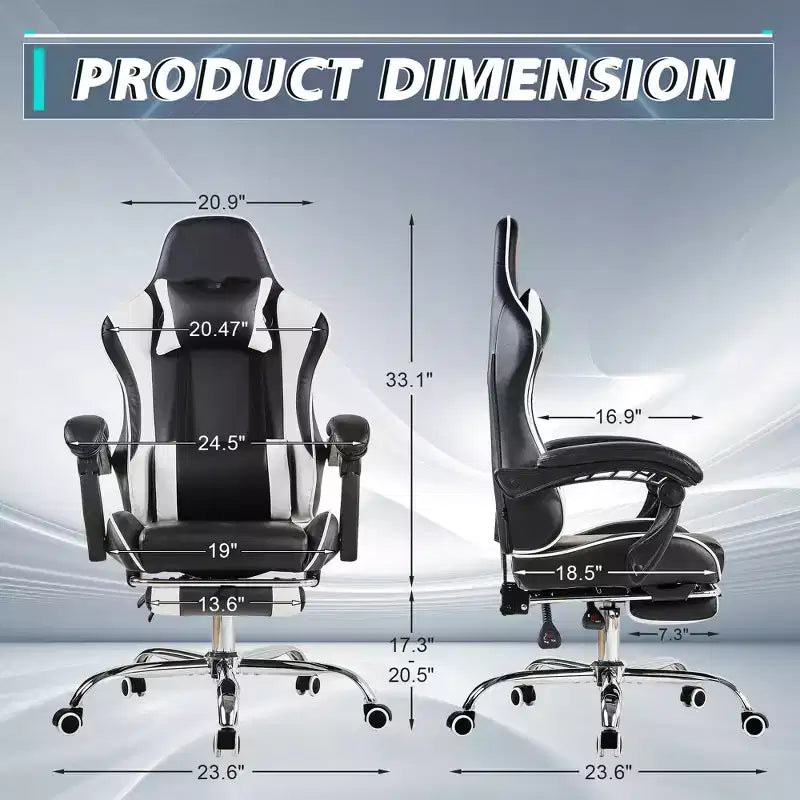 Silla de Juego Reclinable VECELO, Silla de Juego Ergonómica de Piel Sintética con Altura Ajustable, Reposapiés y Soporte Lumbar, Negra