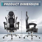 Silla de Juego Reclinable VECELO, Silla de Juego Ergonómica de Piel Sintética con Altura Ajustable, Reposapiés y Soporte Lumbar, Negra