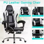 Silla de Juego Reclinable VECELO, Silla de Juego Ergonómica de Piel Sintética con Altura Ajustable, Reposapiés y Soporte Lumbar, Negra