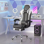 Silla de Juego Reclinable VECELO, Silla de Juego Ergonómica de Piel Sintética con Altura Ajustable, Reposapiés y Soporte Lumbar, Negra