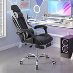 Silla de Juego Reclinable VECELO, Silla de Juego Ergonómica de Piel Sintética con Altura Ajustable, Reposapiés y Soporte Lumbar, Negra