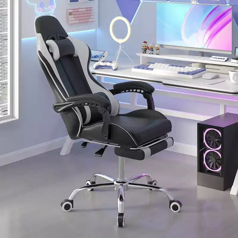 Silla de Juego Reclinable VECELO, Silla de Juego Ergonómica de Piel Sintética con Altura Ajustable, Reposapiés y Soporte Lumbar, Negra