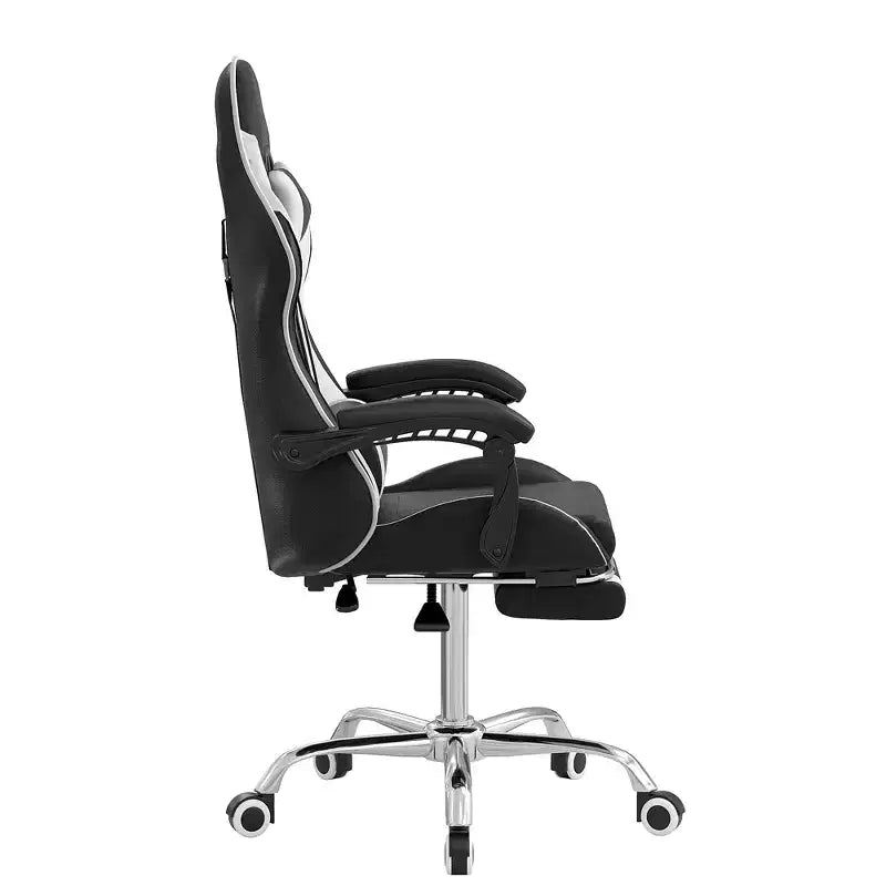 Silla de Juego Reclinable VECELO, Silla de Juego Ergonómica de Piel Sintética con Altura Ajustable, Reposapiés y Soporte Lumbar, Negra