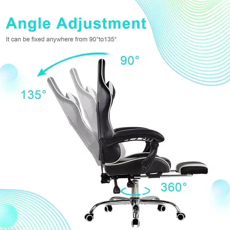 Silla de Juego Reclinable VECELO, Silla de Juego Ergonómica de Piel Sintética con Altura Ajustable, Reposapiés y Soporte Lumbar, Negra