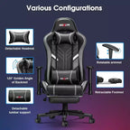 Silla ergonómica para videojuegos Douxlife con masaje de 7 puntos, reposapiés y reposabrazos ajustables, color negro y gris