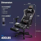 Silla ergonómica para videojuegos Douxlife con masaje de 7 puntos, reposapiés y reposabrazos ajustables, color negro y gris